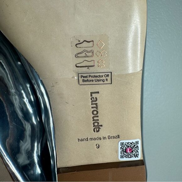 NEW Larroude silver metallic mirror square toe mary jane flat shoes size 9 - Picture 7 of 11